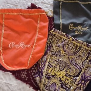 One Of a Kind Collection of Crown Royal Velvet Bag Set  Peach, Gray& Jewel Tone